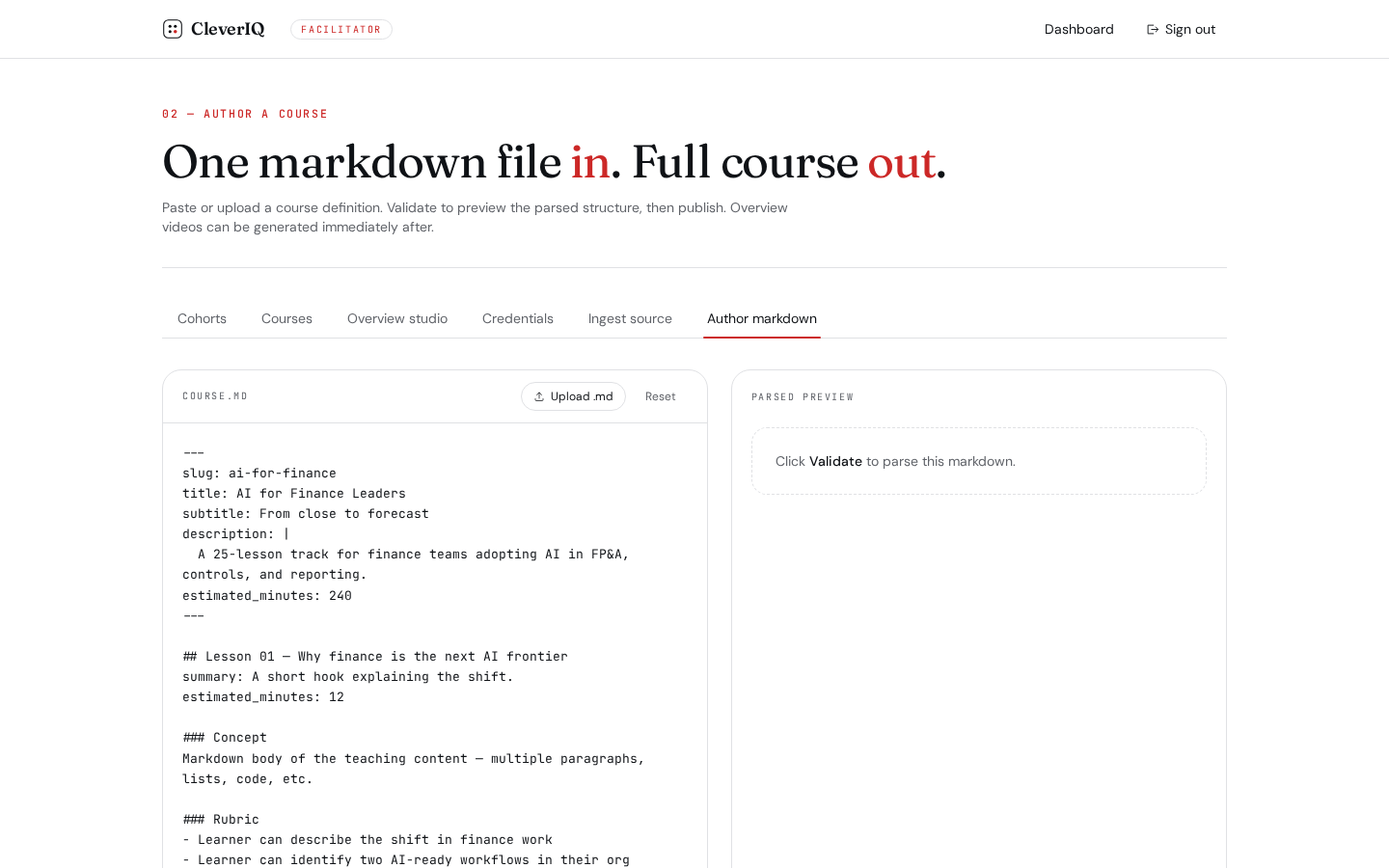 Facilitator course authoring editor